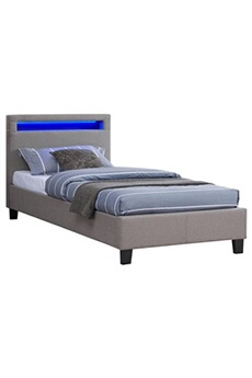 lit led simple 90x190 cm avec sommier, tête de lit confortable, lit 1 place revêtement en tissu gris, molina