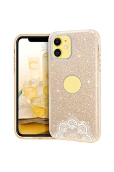 Coque Iphone 11 glitter paillettes dore mandala blanc