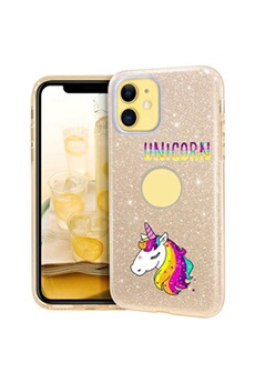 Coque Iphone 11 glitter paillettes dore licorne unicorn rainbow