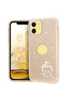Coque Iphone 11 glitter paillettes dore bouddha blanc