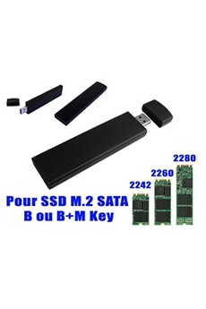 Clé USB boitier en aluminium pour SSD M2 vers USB3 (USB 3.0 5G) pour SSD M2 de type SATA format 2230 2242 2280