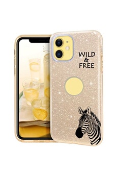 Coque Iphone 11 glitter paillettes dore zebre wild jungle raye