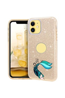 Coque Iphone 11 glitter paillettes dore sirene mermaid bleu