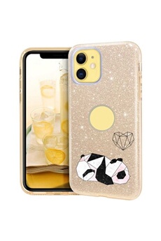 Coque Iphone 11 glitter paillettes dore panda marbre coeur noir