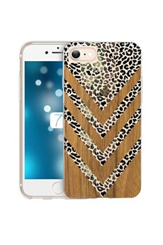 Coque Iphone 7 8 effet bois leopard camouflage transparente