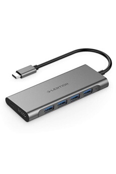 LENTION Adaptateur Multiport AV Numérique USB-C vers HDMI 4K, 4 Ports USB 3.0, Port de Charge de Type C pour MacBook Air 2018, Ma