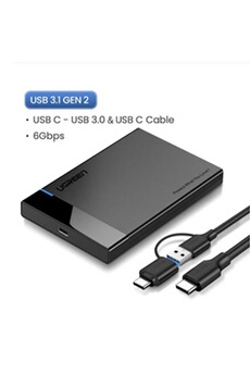 UGREEN 2 en 1 USB 3.0 Type C Boîtier Externe 2.5 Pouces Disque Dur SATA III II I HDD SSD 7mm 9.5mm 6To Max 6Gbps UASP Compatible Câble USB A vers C