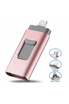Clé USB 32Go pour iPhone USB 3.0 Pendrive 3 in 1 Mémoire Stick Extension de Stockage Flash Drive pour Iphone Ipad Android Smart Phone Tablet Pc (Rose