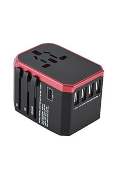 Adaptateur universel de voyage 4 prises USB Convertisseur de prises de type C pour US AU UK EU Rouge