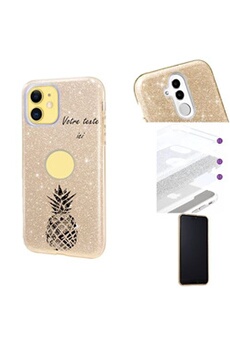 Coque pour Iphone 11 glitter dore ananas personnalisee noir