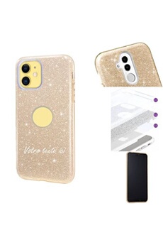 Coque pour Iphone 11 glitter dore personnalisee texte blanc