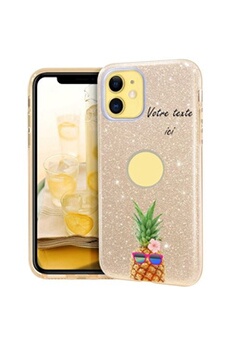 Coque pour Iphone 11 glitter dore ananas lunettes personnalisee