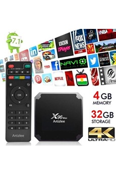TV Box, 4Go 32Go - Smart Box TV X96 Max Décodeur Multimédia Android 7.1 4GB+32GB WIFI Amlogic S905W Quad Core Boîtier TV