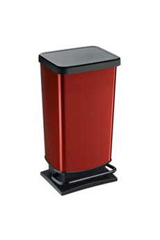 Poubelle à pédale PASO 40 litres carré rouge métallique  Poubelle pour une élimination facile des déchets