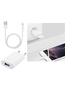 Chargeur secteur compatible certifié iPhone SE 2020 + Câble USB -Blanc