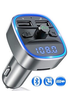 Transmetteur FM Bluetooth, Kit Voiture Emetteur FM sans Fil Adaptateur Radio Lecteur MP3 avec Appel Main Libre, Dual USB Ports 5V/2.4A & 1A Chargeur