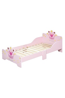 lit enfant - lit d'enfant design princesse motif couronne - sommier à lattes inclus - mdf contre-plaqué rose