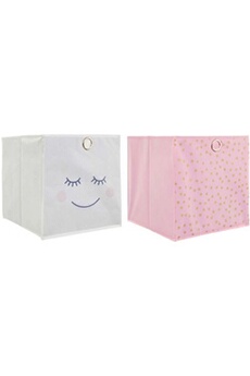 the home deco kids - cubes de rangement 30x30 cm (lot de 2) girly - rose et gris