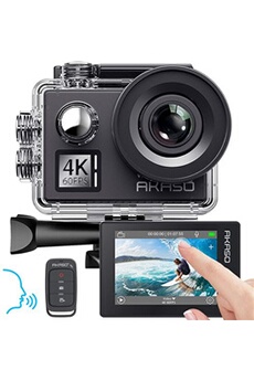 Caméra sport AKASO 4K 60fps Commande vocale Etanche Zoom x8 2 Batteries Noir