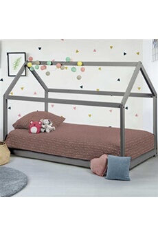 lit cabane enfant 90 x 190 cm neel gris avec sommier