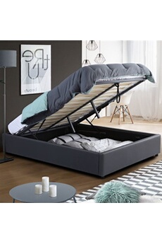lit coffre double miami avec sommier 140 x 190 cm pvc gris