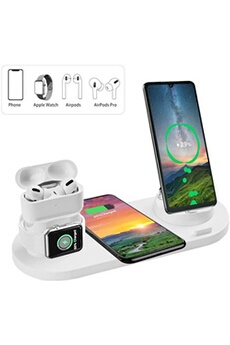 Station de Charge sans Fil 6 en 1 Prémium Compatible pour iPhone/ Samsung /AirPods/ Apple Watch (blanc)