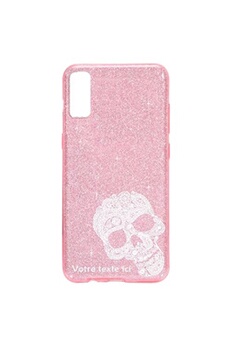 Coque pour Apple Iphone XR paillette rose motif tete de mort dentelle blanche