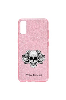 Coque pour Apple Iphone XR paillette rose motif tete de mort et fleur noire