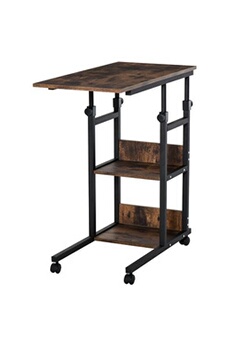 table de lit/fauteuil - table roulante - hauteur réglable - 2 étagères intégrées - panneaux particules e1 aspect bois métal noir