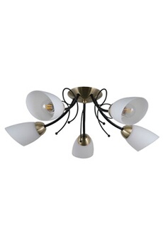 plafonnier italux cristina - plafonnier stylisé plafonnier noir, bronze antique 5 lumières avec abat-jour blanc, e27
