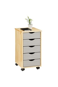 caisson et casier de bureau idimex caisson de bureau sur roulettes lagos, avec 5 tiroirs finition vernis naturel et lasuré gris