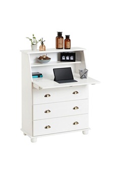 Caisson de bureau lagos meuble de rangement sur roulettes avec 5 tiroirs,  en pin massif lasuré blanc IDIMEX