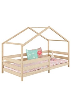 Lit cabane enfant 90x190 cm LISAN lit Simple avec Barrières de