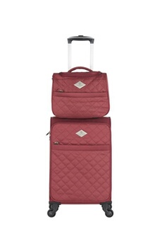set de 2 valises lilas rouge en polyester