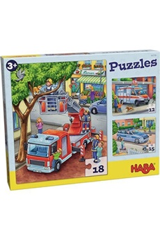 puzzle enfants police, pompiers, ambulance 3 pièces de