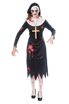 costume nonne zombie adulte noir/rouge