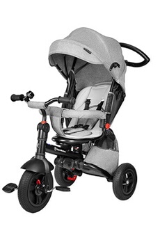 HyperMotion Poussette Tricycle Pour Enfant 12 mois à 5 ans (25 kg), Habillage Pluie, Roues Pompées, Siège Pivotant, Pliante,(Gris)