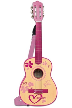 guitare en bois avec 6 cordes et bandoulière 75 cm rose