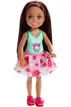 Famille mini-poupée Chelsea fille brune, haut motif lion et jupe rose à fleurs, jouet pour enfant, FXG79