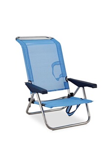 chaise de détente plage 4 positions bleu avec poignées.
