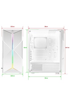 Boitier PC Gamer RGB Blanc, Compatible ATX/mATX/ITX, Moyen Tour PC Gaming  Vide