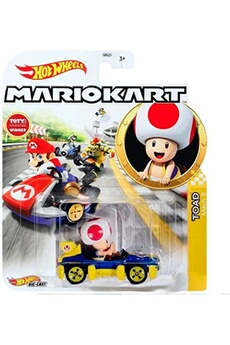 hot wheels mario kart - véhicule en métal 1/64 - personnage toad mach 8