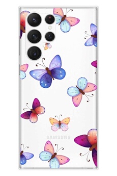 Coque en silicone imprimée compatible Samsung Galaxy S23 Ultra Papillons colorés
