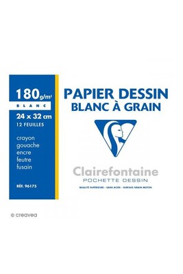 Crayon de couleur Clairefontaine Pochette dessin à grain 24x32 cm 12  Feuilles 180g Blanc