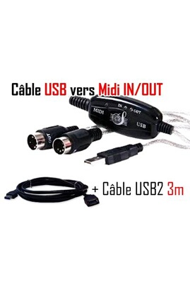 Cables USB GENERIQUE CABLING® Interface MIDI Cable MIDI USB USB-MIDI et  rallonge Usb 3M