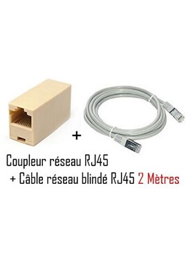 Câbles réseau GENERIQUE CABLING® Coupleur RJ45 raccordement ethernet +  cable reseau RJ45 cat6 2 mètres