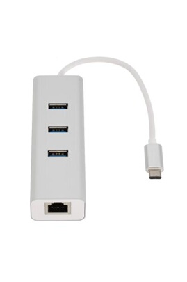 Hub USB GENERIQUE CABLING® USB3.1 Type-C vers RJ45 Ethernet LAN Gigabit  adaptateur avec 3 Port USB 3.0 Hub pour MacBook - Blanc