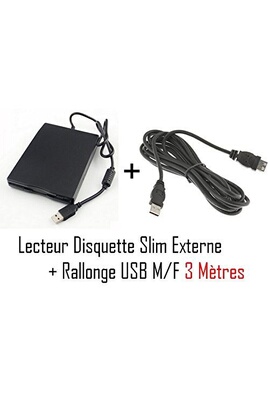 Lecteur-graveur externe GENERIQUE Lecteur Disquette Slim Externe USB +  Rallonge USB 3M de Vshop