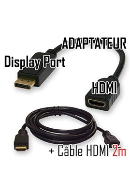 Adaptateur et convertisseur GENERIQUE Pack Adaptateur Vidéo DisplayPort  vers HDMI + Cable HDMI male/male 2mètres de Vshop