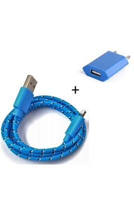 Chargeur pour téléphone mobile GENERIQUE Pack Chargeur pour IPHONE 7  Smartphone Micro-USB (Cable Noodle 1m Chargeur + Double Prise Secteur Couleur  USB) Android (BLEU)